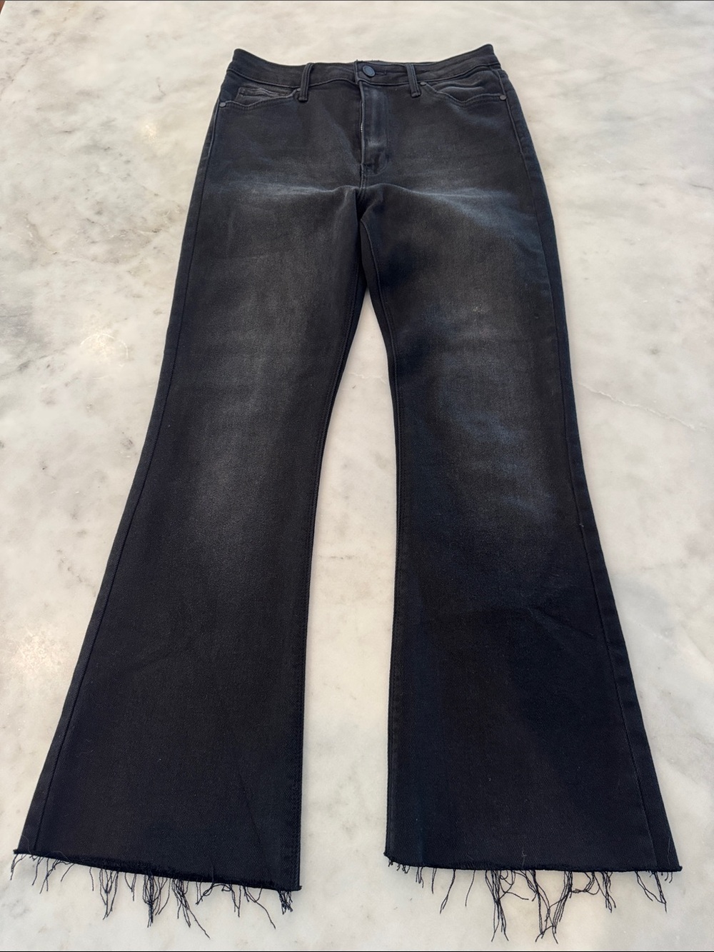 Just Black Denim High-Rise Black Flared Jeans with Raw Hem